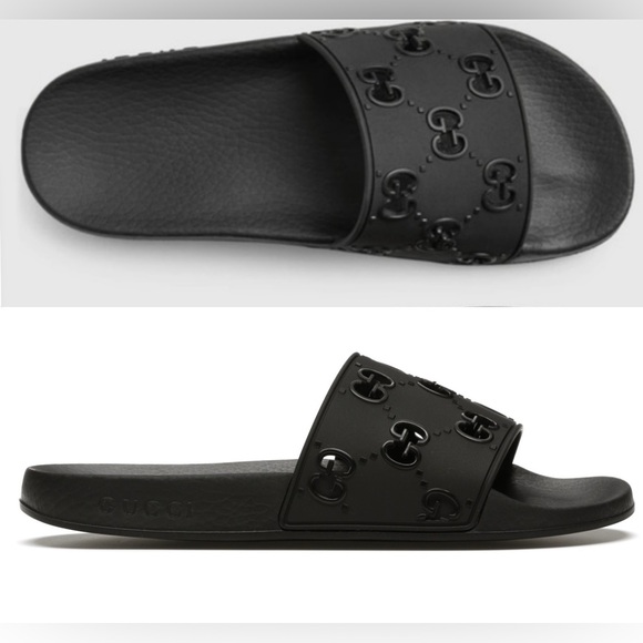 GUCCI BLACK WOMEN’S PURSUIT POOL SIDE SLIDES “GG” CUT OUT LOGO DETAILING - Picture 13 of 16